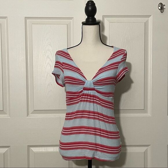 Ella Moss vintage sold by Anthropologie Cap Sleeve Tee with V-neck & knot, M - Picture 2 of 15